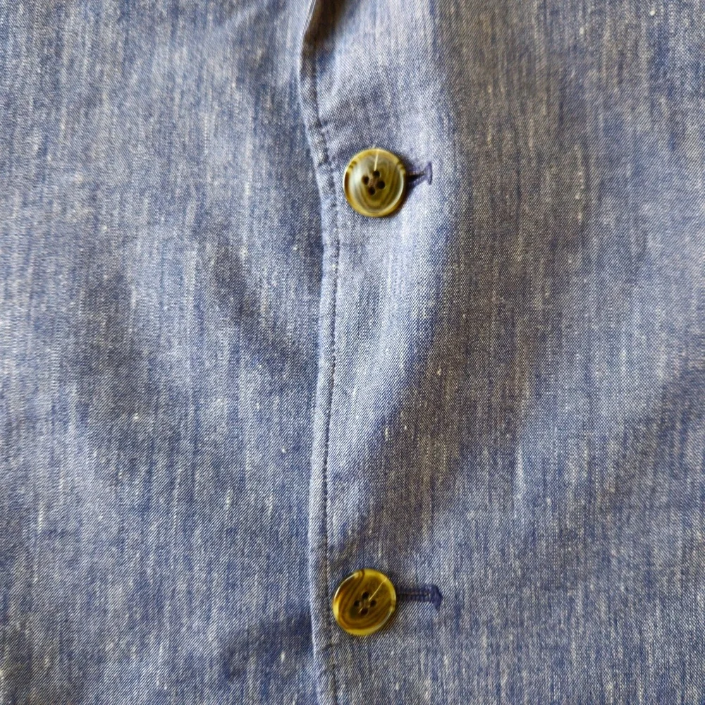 Cremieux Blue Linen Sport Coat XXL Elbow Patch Two Button Butterfly Half Lining